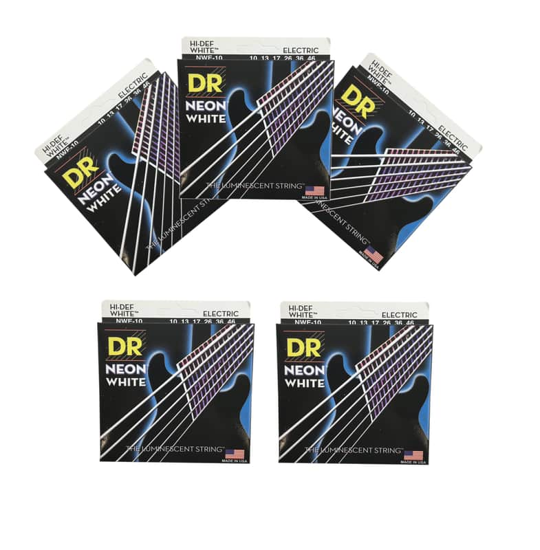 DR Strings Guitar Strings 5 Packs Electric Neon White 10-46 Medium image 1