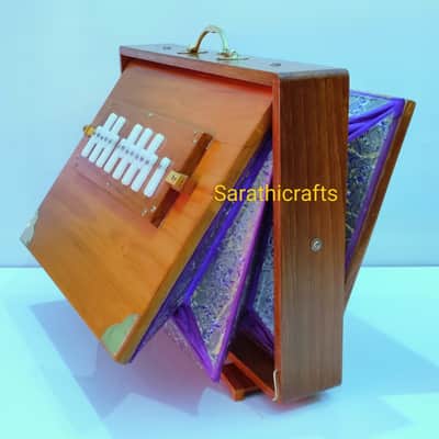 Shruti Box, Large 16x12x3 in. Pure Teak Wood Sur Pete With Bag, 440 hz 2024 - Teak Wood image 2