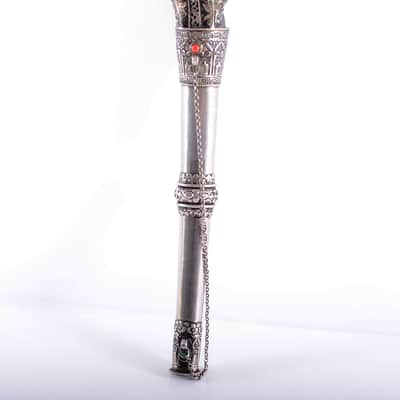 Antique Tibetan Ceremonial Hand Carved Silver Trumpet - Buddhist - Mus. Instrument - Monastery Religious Horn - Artifact - Bone Kangling - Shaman - Nepal image 7