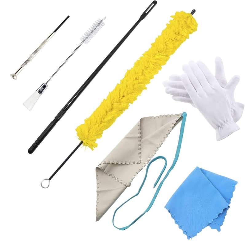 Flute Cleaning Kit Include 1pc Cotton Cleaning Brush, Flute Swab, Double-End Dust Brush,Flute Cleaning Rod, Screwdriver for Flute Repairing,Cork Grease, a Pair Cotton Gloves, 2pcs Flute Cleaning Cloth image 1