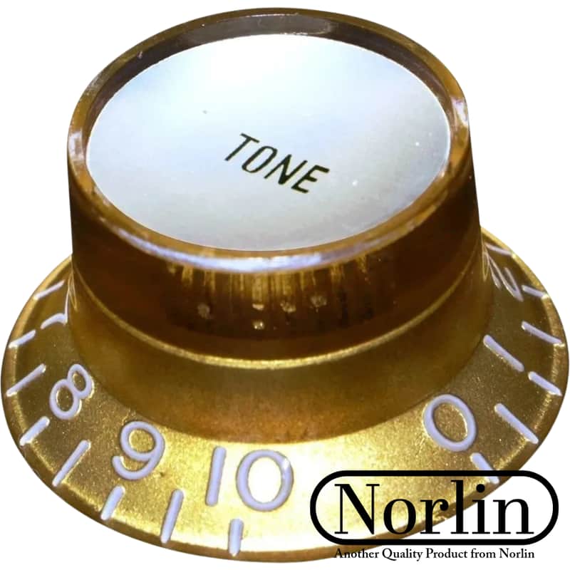 Norlin KG-130TS Embossed Top Hat Reflector Tone Knob for Epiphone® Guitars-Gold w/ Silver inserts image 1