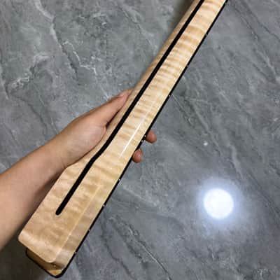 22 frets Gloss Flame Maple Electric Guitar Neck parts Maple Block Inlay Binding image 7