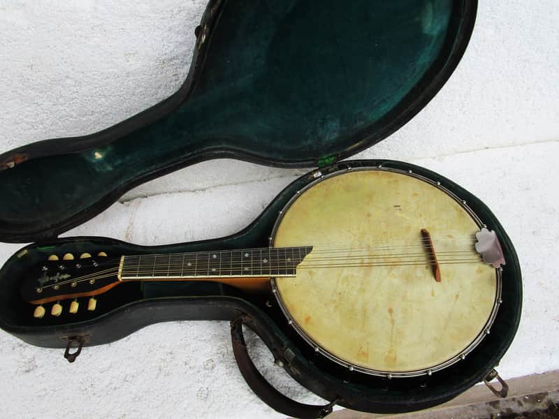 Slingerland Banjo Mandolin, 1920's, Birdseye Maple Pot, Tone Ring, 10 3/4" head, Abalone Inlays, Case image 1