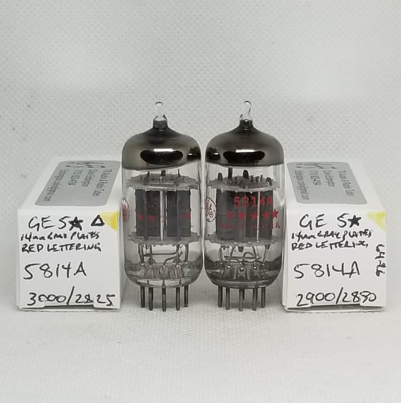 GE 5814A 5 Star Gray Plate Well Matched (5.8%) Pair NOS 12AU7 12AU7A 5814 image 1