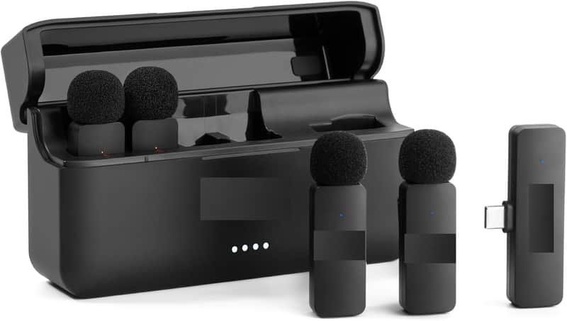 Wireless Lavalier Microphone for iPhone 15/16 Series Type C Smartphone with Charging Case, 4-Channel Mono Output, Omnidirectional Noise Cancelling Lapel Mic for Video Recording Podcast image 1