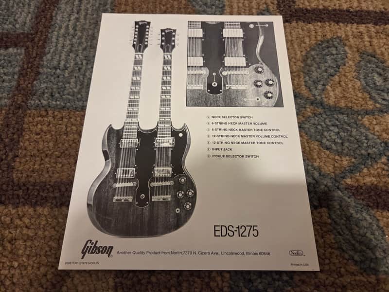 Vintage 1978 Gibson EDS-1275 Control Layout Spec. Sheet! Rare, Original Case Candy, Paperwork!