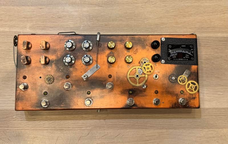JAM Pedals Custom Multi-Pedal (2022) – Red Muck, Rattler, Lucydreamer, Dynassor + Boss TU-3 Tuner – Hand-Painted Steampunk – Original Wooden Case image 1