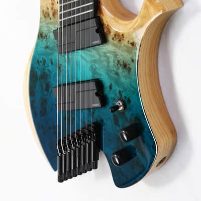 Agile 8 String Multi-Scale Fan Fret Chiral Nirvana 82730 RL MOD SS Reverse Blue Fade Headless Electric Guitar image 5