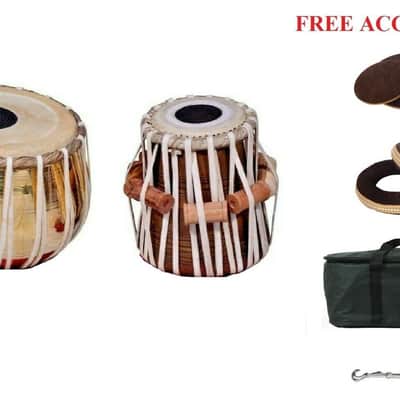 Designer Brass Tabla Set Wood Dayan Carving On It High Quality INDIAN MUSICAL INSTRUMENT image 1