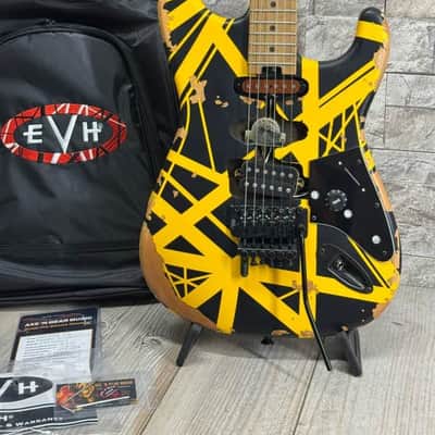 EVH #5107900528 - Limited Edition Striped Series Frankenstein Frankie Aged Black and Yellow Relic image 1