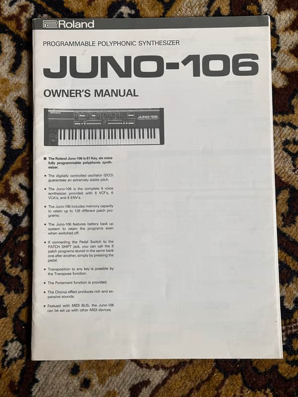 owner's manual : Juno-106 Synthesizer English good condition image 1