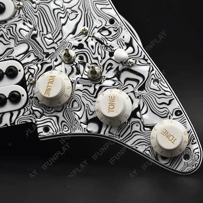 HSH Stratocaster Strat Style Zebra White Loaded Prewired Pickguard, Large Pole Pickups image 3