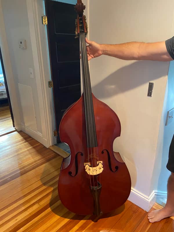 samuel shen SB100 3/4 upright bass with pickup and gig bag image 1