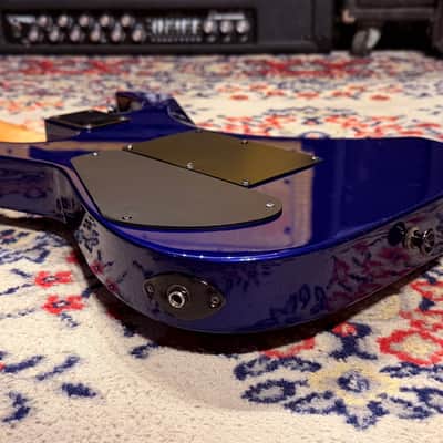 1999 Jackson Dinky HSS w/ Reverse Headstock + Shark Fins - Blue image 18