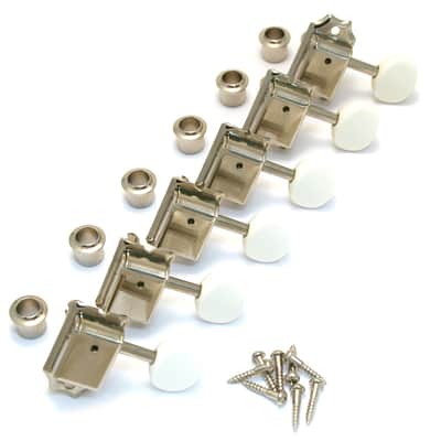 TK-0980-001 Gotoh Nickel 6 Inline White Round Button Vintage Guitar Tuners