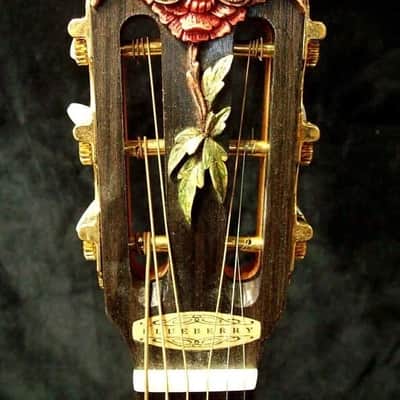 Acoustic Parlor Cutaway Guitar Handmade by Blueberry Butterflies Motif image 9