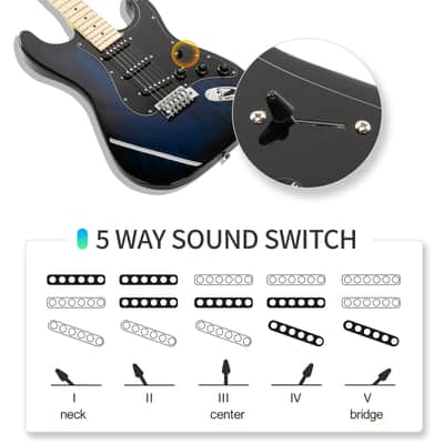 Glarry GST Electric Guitar Blue w/ 20W Amplifier image 5