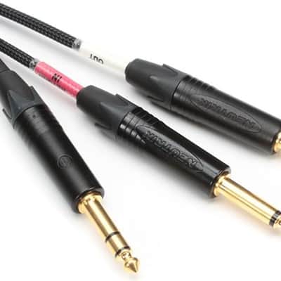 GOLD INSERT TS-12 Insert Cable, 1/4" Straight TRS Male Plug to Dual 1/4" Straight TS Male Plug Send/Receive Connectors, Gold Contacts, 12 Foot image 1