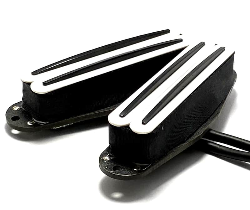Dragonfire Duo Rail Set of 2 Strat Sized Humbucker Pickups, Position Interchangeable, White w/ Black image 1
