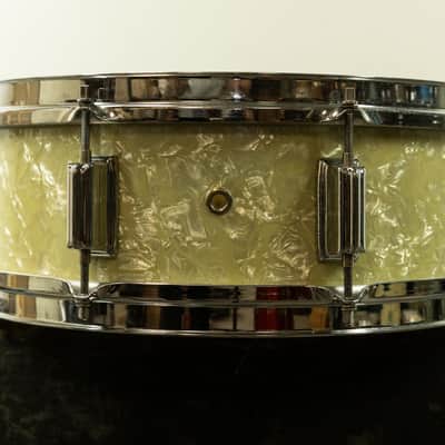 1960s Rogers 5x14 White Marine Pearl Tower Snare Drum image 5