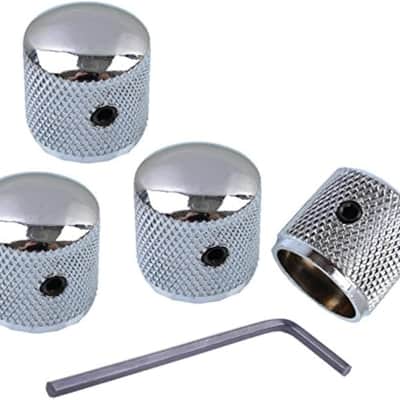 Metal Volume Tone Dome Tone Guitar Speed Control Knobs with Allen Keys Screws Set for Fender Strat Telecaster Gibson Les Paul Electric Guitar or Bass, Chrome Pack of 4 Pcs