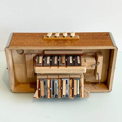 1940 Hohner A/D Button Accordion Natural Blonde Rare Vintage Embossed/Engraved Wood Design Concertina image 10