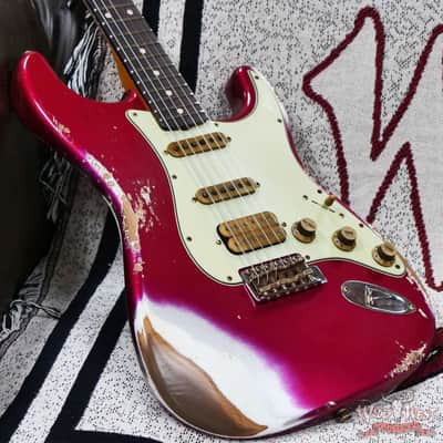 Fender Custom Shop Wild West Pink Lightning 2.0 Stratocaster HSS Rosewood Board 21 Frets Heavy Relic Lipstick Pink Metallic over Olympic White 7.95 LBS image 8