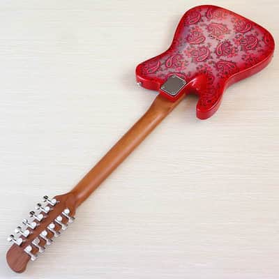 Custom Handmade Pink Amoeba Finish 12 String Electric Guitar, Okoume Wood Body, Roasted Maple Neck image 3