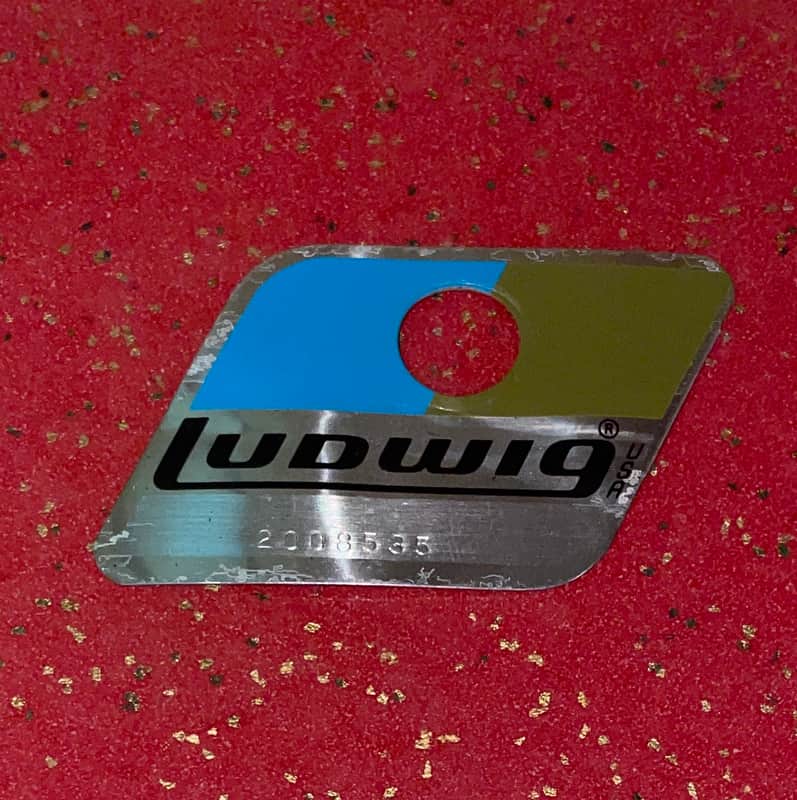 Vintage Late 1970's Ludwig Blue & Olive Rounded Edges Drum Badge image 1