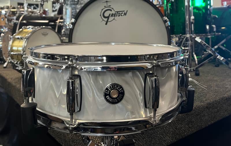 USED Gretsch Catalina Club 5x14 Snare Drum - White Satin Flame image 1