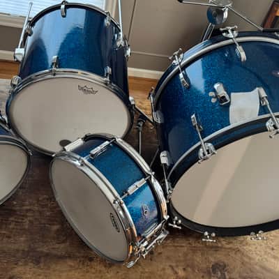1963 Shelly Manne w Matching Snare Leedy Slingerland Drum set 13/16/22 w 5.5x14 EXC Blue Sparkle image 20