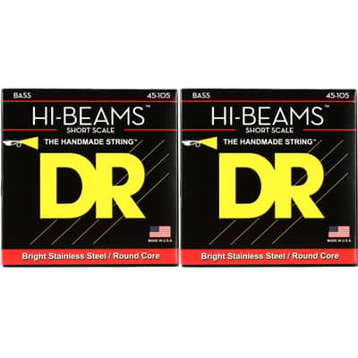 DR Strings SMR-45 Hi-Beam Stainless Steel Bass Guitar Strings - .045-.105 Medium Short Scale (2-Pack) image 1