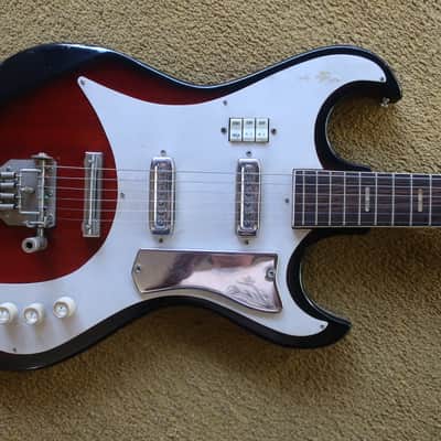 Vintage 1960s Teisco Kawai Wine Red Guitar MIJ Blues Machine Ry Cooder Hound Dog Taylor 2 PU Rare 24.5 scale image 2