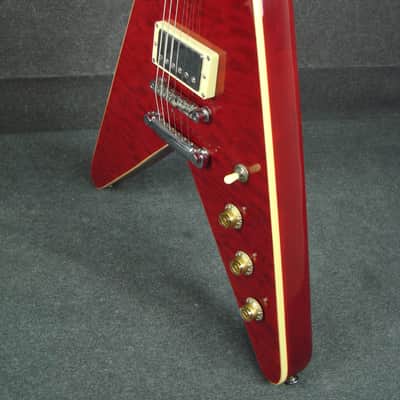 Samick GT-2/TR Red Quilt Top Flying V Electric Guitar | Reverb