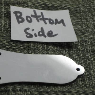 open package (near A+) unknown brand Epiphone 3 Hole Truss Rod Cover, blank (NO info), 2 ply (black front side / white bevelled edge, & white back side), bell shape + silver screws (TOP SIDE of cover has clear plastic over it), from 2020s image 19
