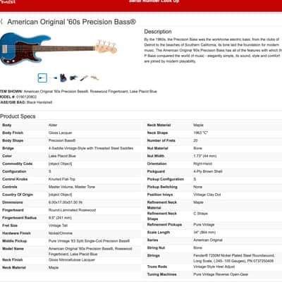 2017 Fender American Original 60s Precision Bass Lake Placid Blue Case Queen image 16