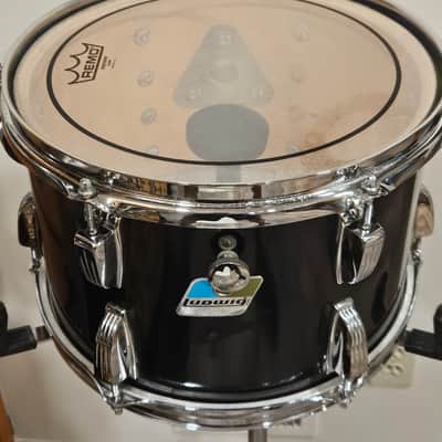 Vintage Ludwig 8x12 Tom Black Cortex 6-Ply Blue/Olive Badge Modular Mount image 3