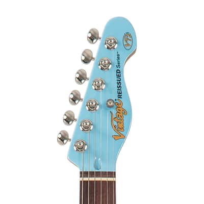 Vintage ReIssued Series V72LB Tele Style Semi-Hollow Body Guitar - Laguna Blue image 6