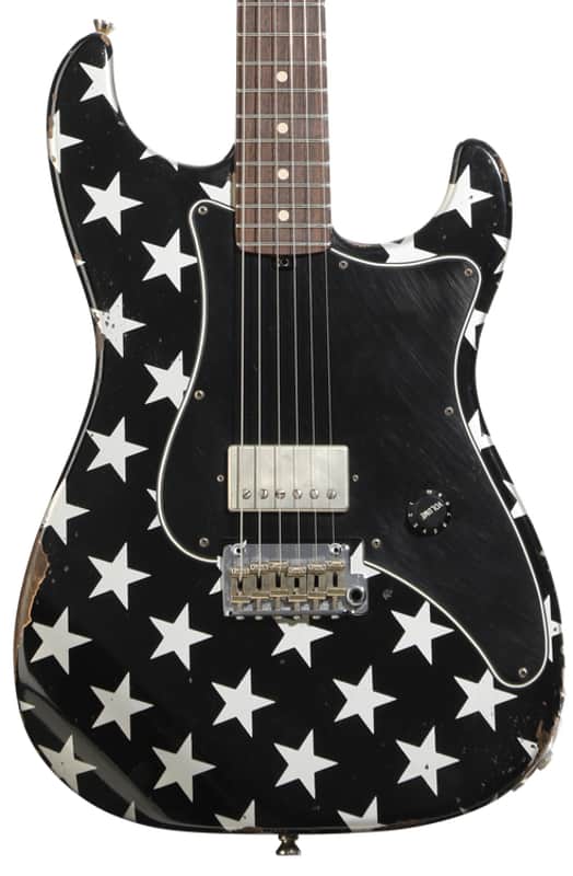 Friedman Vintage S Electric Guitar - Silver Metallic Stars over Black Medium Aged image 1