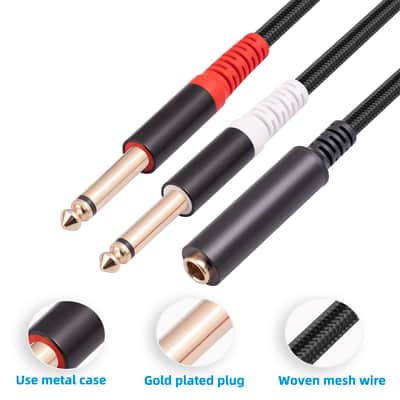 1/4 TRS Breakout Cable 1 FT, Splitter Y Adapter, 6.35mm TRS Female to Dual 6.35mm TS Mono Male Jack Cable for Guitar or Mixer with Jack Output image 3