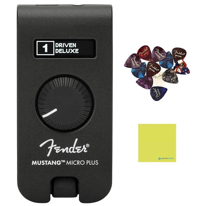 Mint Fender Mustang Micro Plus Headphone Amplifier Bundle with 12x Guitar Picks and Instrument Polishing Cloth - Rechargeable Battery, Bluetooth Audio Streaming and 50 Amp and Effects Models image 1