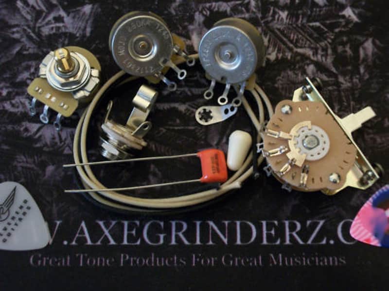 300k Volume Wiring Harness Kit For Stratocaster CTS Oak .047uf Orange Drop image 1