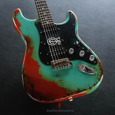 Fender FSR Stratocaster Seafoam Green/Metallic Orange HSS Heavy Aged Relic by EGC (107 OF 250) image 5