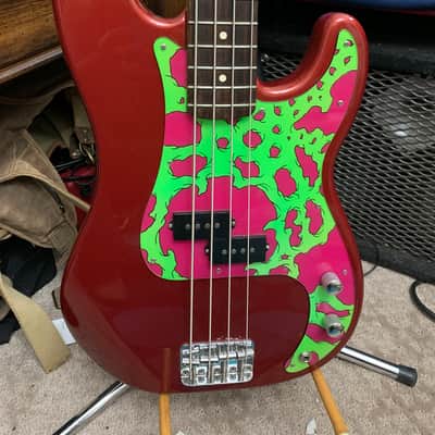 1998 New old stock MIM Fender electric bass guitarAlnico pickups Hand painted pick guard Fender Precision body , Jazz neck 1998 - Red with graphics image 6