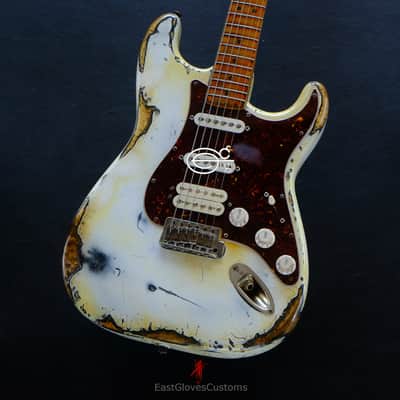 Squier Stratocaster Vintage White HSS Made in USA Aged Relic by East Gloves Customs (RARE) image 5