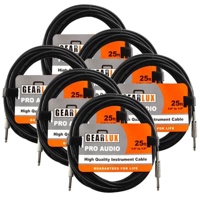 Gearlux Instrument Cable, 1/4 Inch, Straight-Straight, Black, 25 Foot - 6 Pack image 1
