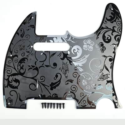 Stainless Steel Pickguard Scratch Plate 8 Holes SS Single-Coil Pickups Metal Engraving Electric Guitar Pickguard Compatible with USA/Mexican Telecaster Tele Modern Style Guitar Parts(Black) image 1