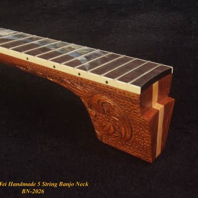 Handcrafted 5 String Banjo Neck, Solid Mahogany MOP & Abalone Eagle Inlay, Heel Carved, Bruce Wei BN-2026 image 6