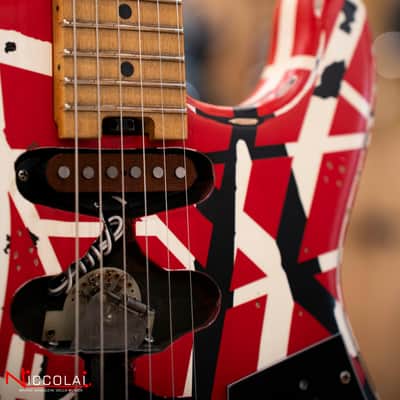EVH Striped Series Frankenstein Frankie, Maple Fingerboard, Red with Black Stripes Relic image 12