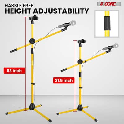 5 Core Dual Microphone Stand 2 Pack, Adjustable Tripod Floor Stand with Boom Arm, Yellow image 2